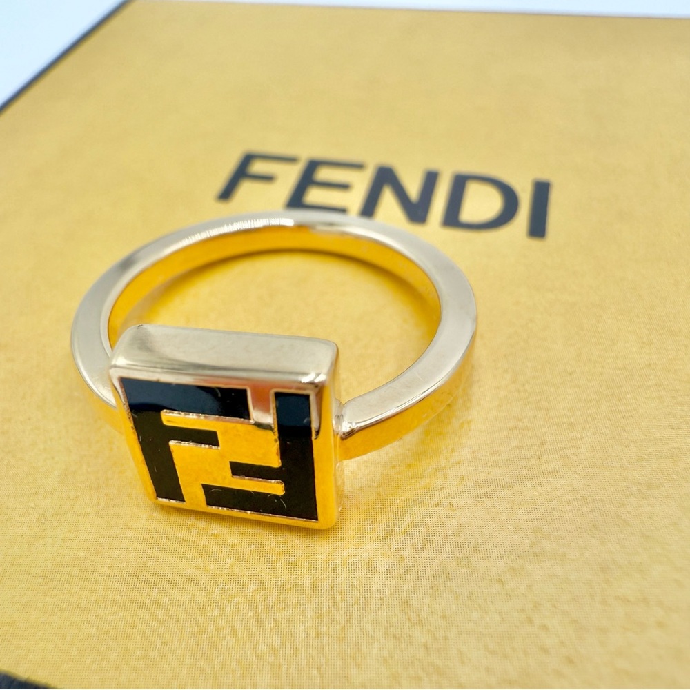 Fendi Gold Ring with Black Accent Luxury NEW 5 3/4 - Picture 3 of 4